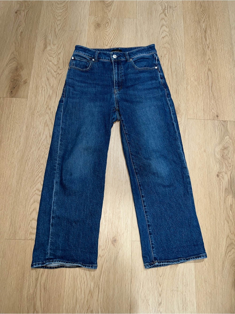 Quince comfort stretch high rise cropped wide leg jeans